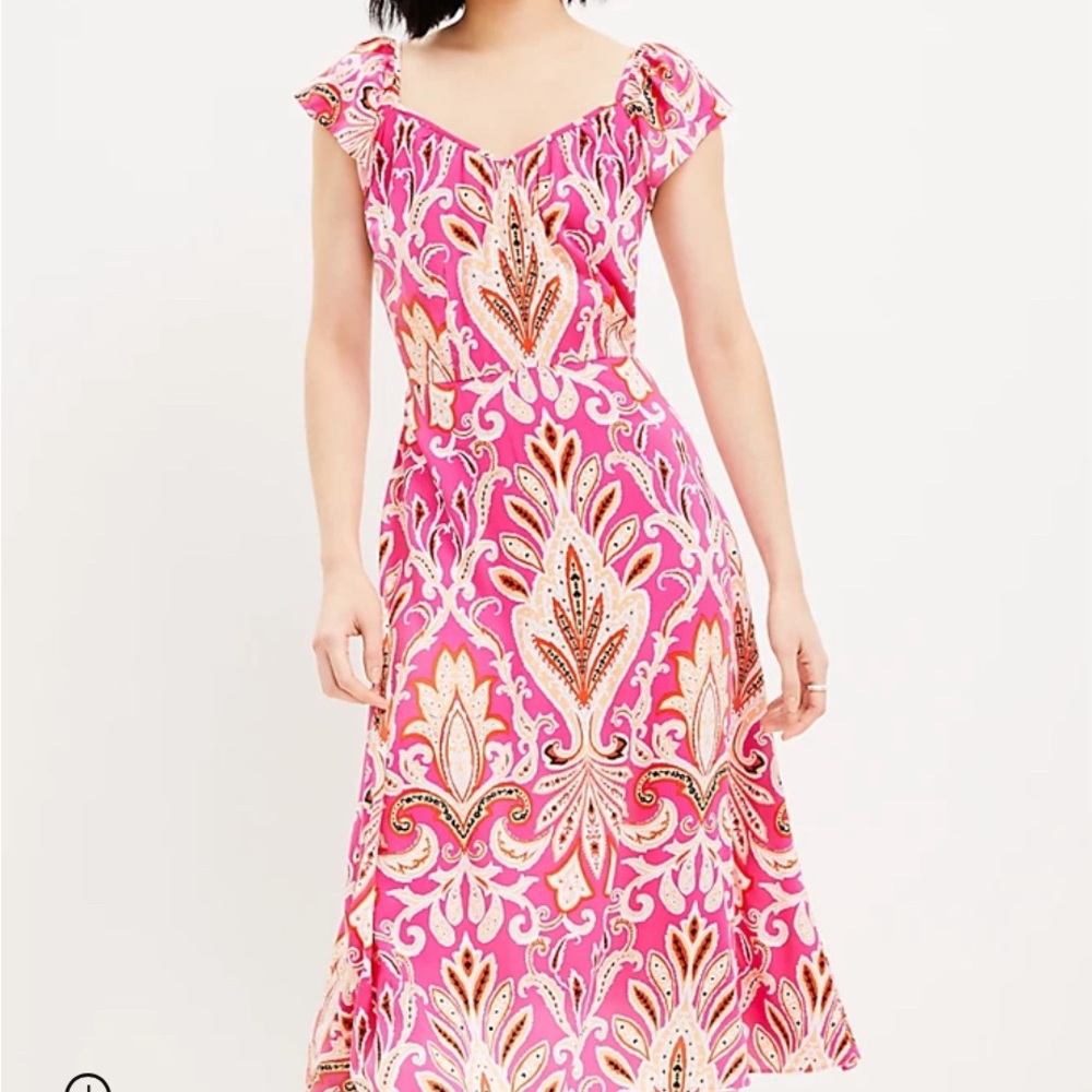 LOFT Pink and Cream Midi Dress